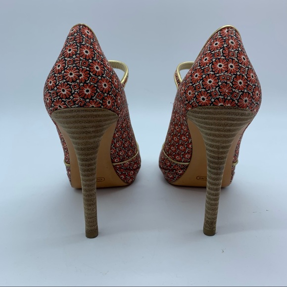 Coach Red and Gold Patterned Heels - Picture 10 of 16